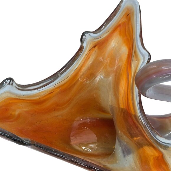 Murano Style Art Glass Swan Dish Amber White Hand Blown Sculptural Centerpiece - Picture 10 of 12